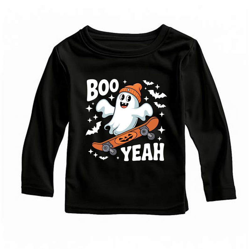 Boo Yeah Baby Bodysuit, Retro Ghost Baby Shirt, Halloween Toddler Sweatshirt - Skater Themed Outfit, Cute Spooky Fall Baby Clothes