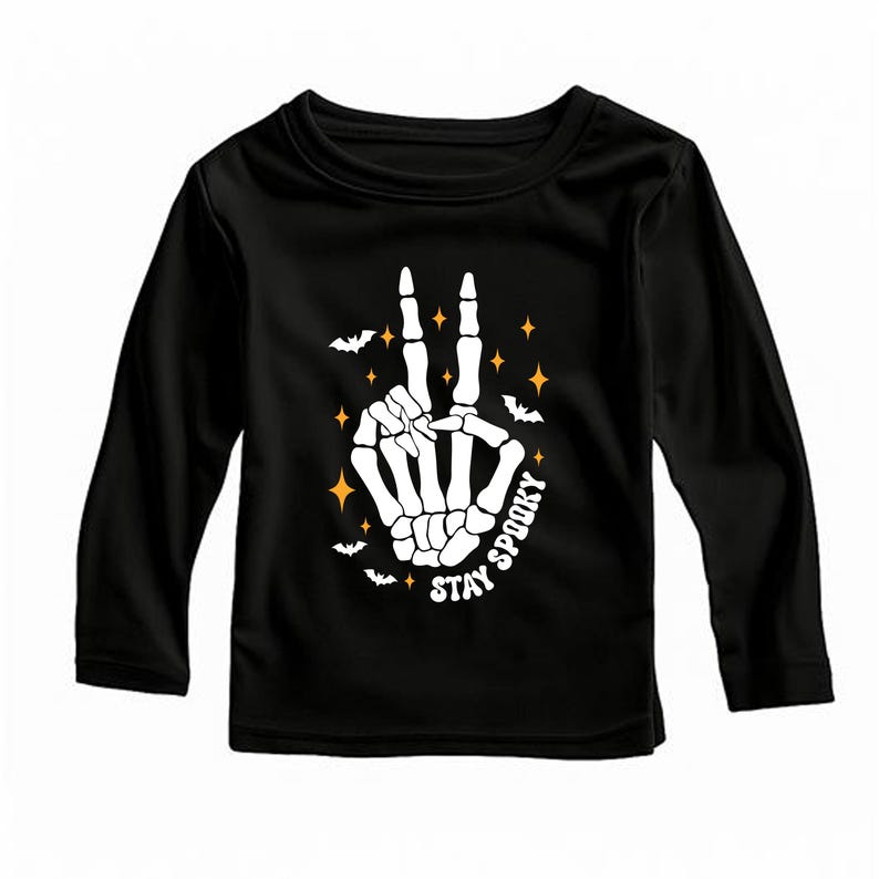 Stay Spooky Baby Bodysuit, Edgy Skeleton Baby Shirt, Boys Halloween Toddler Sweatshirt - Peace Sign Outfit, Cool Spooky Baby Clothes