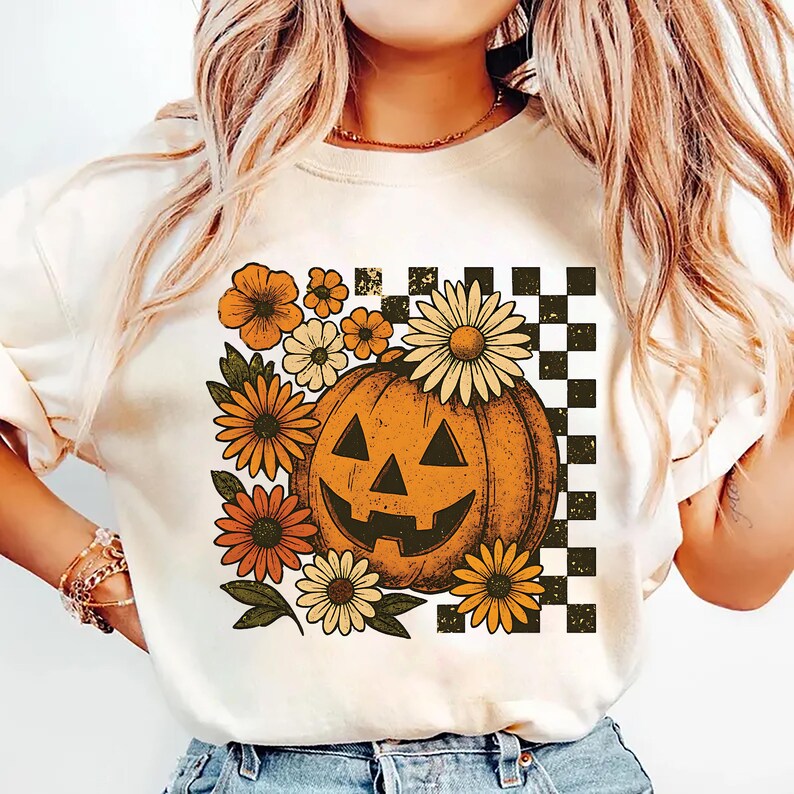 Retro Floral Pumpkin Short Sleeve T-Shirt