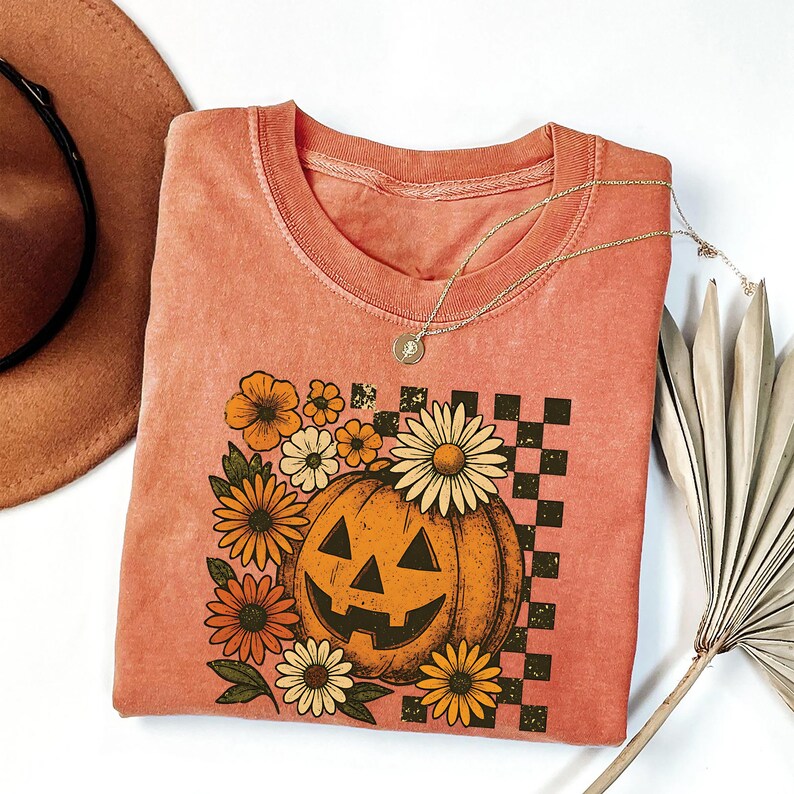 Retro Floral Pumpkin Short Sleeve T-Shirt