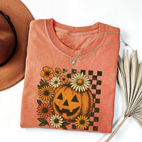 Retro Floral Pumpkin Short Sleeve T-Shirt