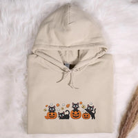 Halloween Pumpkin Fall Embroidered Hoodie, Black Cat Sweatshirt, Cute Spooky Shirt, Autumn Long Sleeve Shirt, Bat Cat Lover Gift