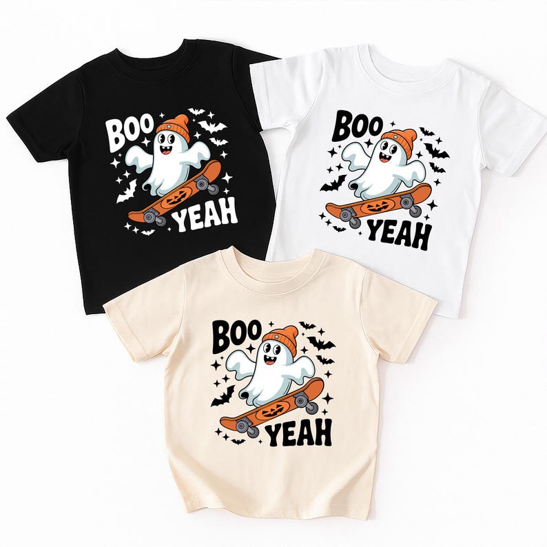 Boo Yeah Baby Bodysuit, Retro Ghost Baby Shirt, Halloween Toddler Sweatshirt - Skater Themed Outfit, Cute Spooky Fall Baby Clothes