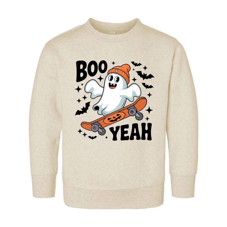 Boo Yeah Baby Bodysuit, Retro Ghost Baby Shirt, Halloween Toddler Sweatshirt - Skater Themed Outfit, Cute Spooky Fall Baby Clothes