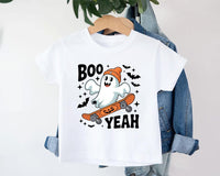 Boo Yeah Baby Bodysuit, Retro Ghost Baby Shirt, Halloween Toddler Sweatshirt - Skater Themed Outfit, Cute Spooky Fall Baby Clothes