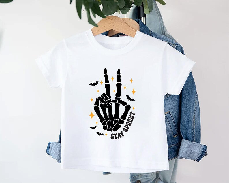 Stay Spooky Baby Bodysuit, Edgy Skeleton Baby Shirt, Boys Halloween Toddler Sweatshirt - Peace Sign Outfit, Cool Spooky Baby Clothes