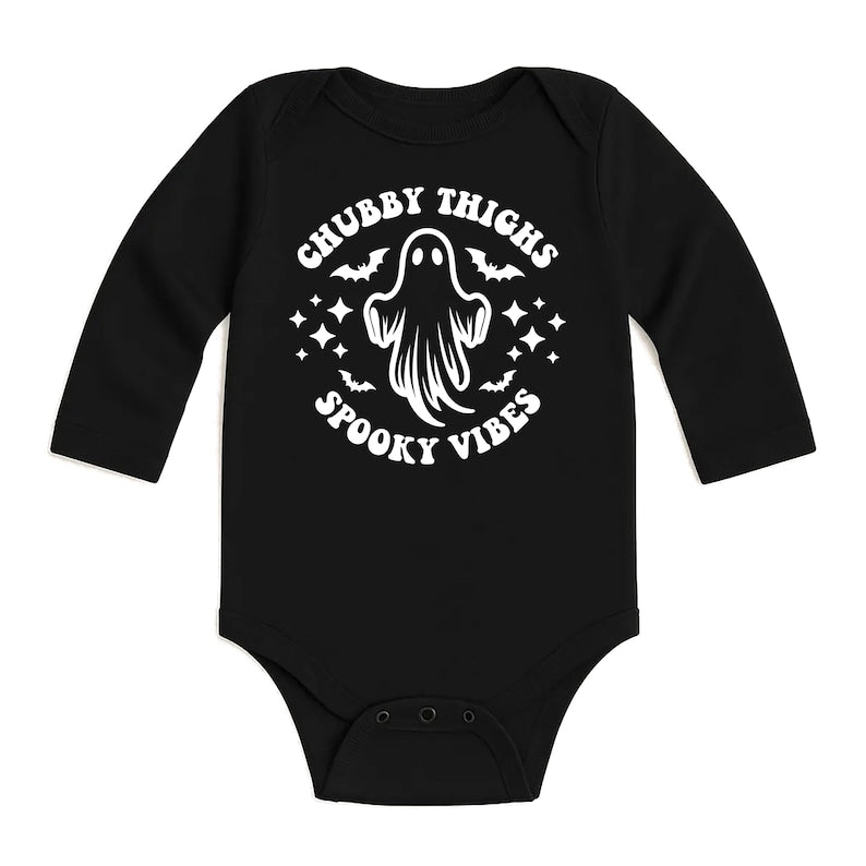 Chubby Thighs Spooky Vibes Funny Retro Baby Shirt, Baby Bodysuit, Halloween Toddler Sweatshirt - Cute Chunky Baby Fall Outfit