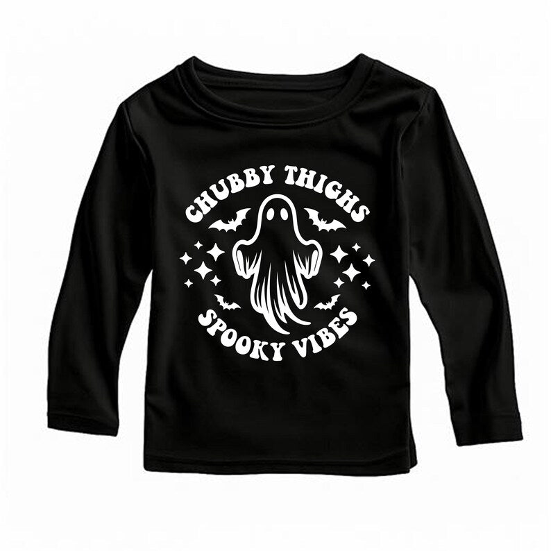 Chubby Thighs Spooky Vibes Funny Retro Baby Shirt, Baby Bodysuit, Halloween Toddler Sweatshirt - Cute Chunky Baby Fall Outfit