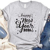Happy New Year T-Shirt For Men, New Years Eve Party Women V Neck Shirt, 2026 Happy New Year Shirt For Kids, Unisex 2026 New Years Eve Shirt