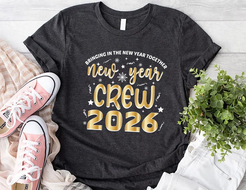 2026 New Year Crew T-Shirt For Men, New Year Eve Party Women V Neck Shirt, 2026 Happy New Year Shirt For Kids, Unisex 2026 New Years Shirt