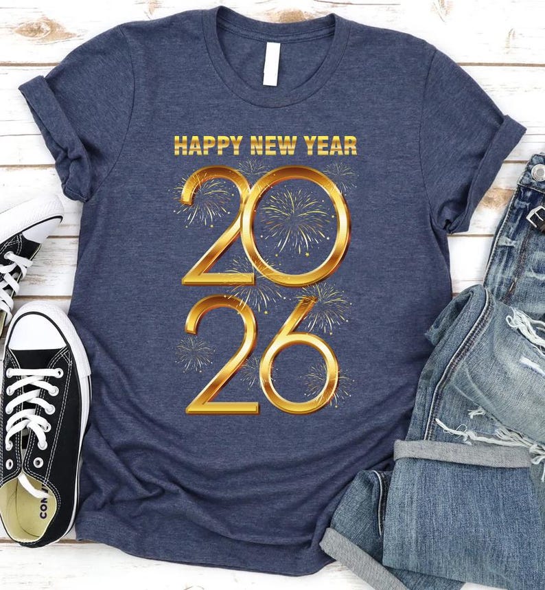 Happy New Year T-Shirt For Men, New Years Eve Party Women V Neck Shirt, 2026 Happy New Year Shirt For Kids, Unisex 2026 New Years Eve Shirt
