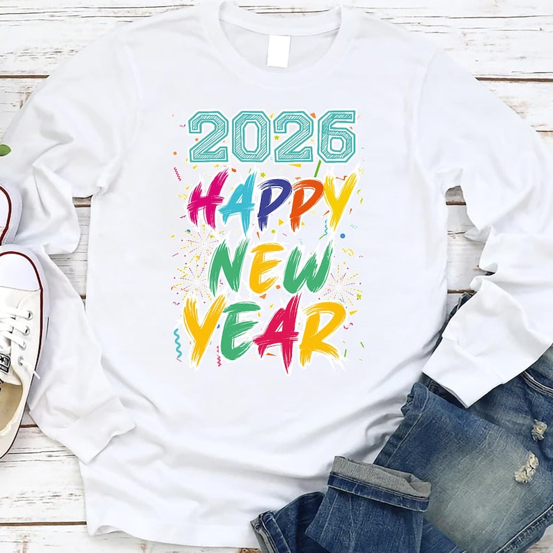 Happy New Year 2026 Long Sleeve T-Shirt, New Years Eve Party Unisex Long Sleeve Shirt, Hello 2026 Shirt For Kids, 2026 Happy New Years Shirt