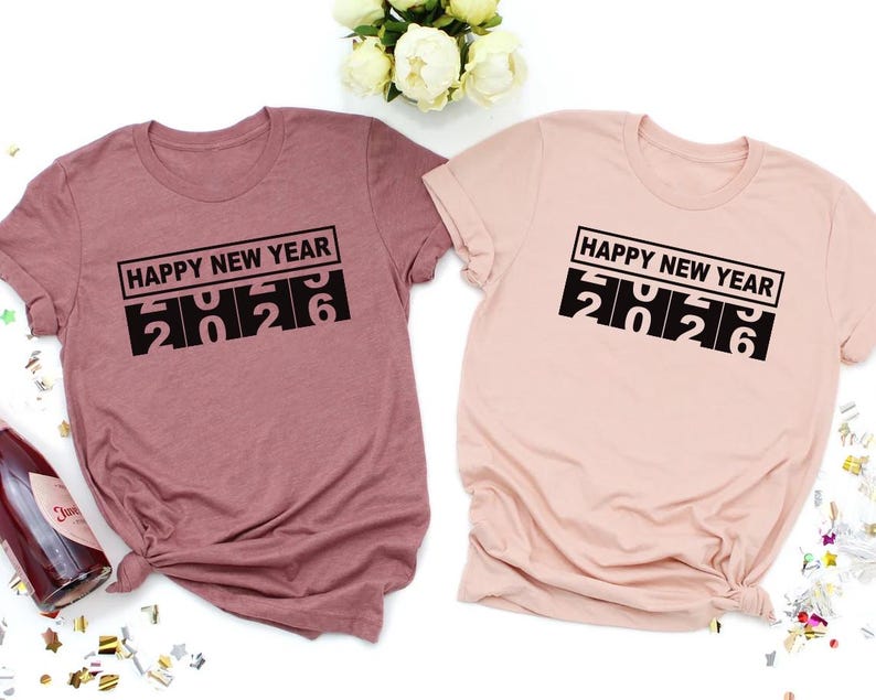 Happy New Year T-Shirt For Men, New Years Eve Party Women V Neck Shirt, 2026 Happy New Year Shirt For Kids, Unisex 2026 New Years Eve Shirt