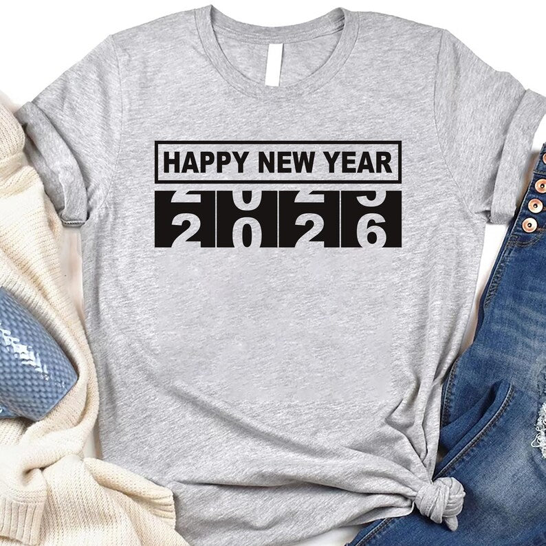 Happy New Year T-Shirt For Men, New Years Eve Party Women V Neck Shirt, 2026 Happy New Year Shirt For Kids, Unisex 2026 New Years Eve Shirt