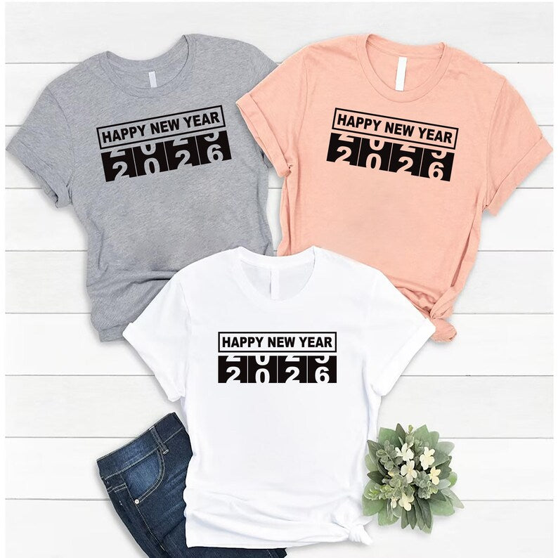 Happy New Year T-Shirt For Men, New Years Eve Party Women V Neck Shirt, 2026 Happy New Year Shirt For Kids, Unisex 2026 New Years Eve Shirt