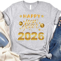 Happy New Year T-Shirt For Men, New Years Eve Party Women V Neck Shirt, 2026 Happy New Year Shirt For Kids, Unisex 2026 New Years Eve Shirt