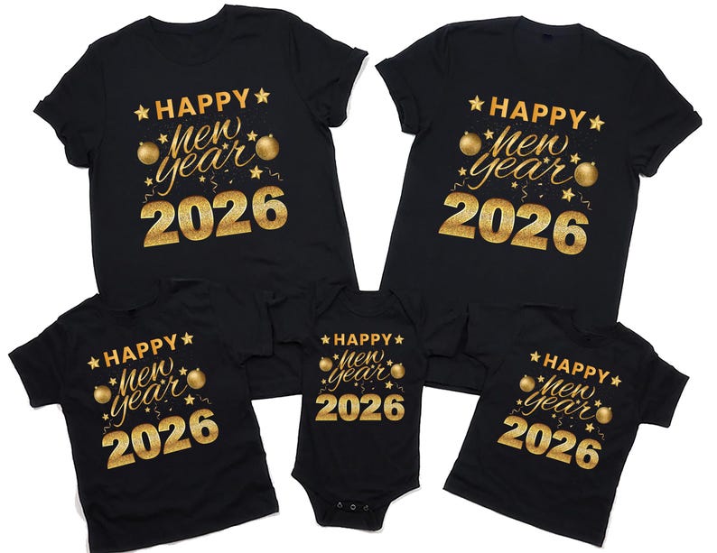 Happy New Year T-Shirt For Men, New Years Eve Party Women V Neck Shirt, 2026 Happy New Year Shirt For Kids, Unisex 2026 New Years Eve Shirt