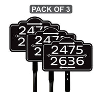 3 Pack Custom House Number Yard Sign with Arrows, Multiple Address Directional Sign with 16" Stake, Aluminum Lawn Sign for Homes, Cabins