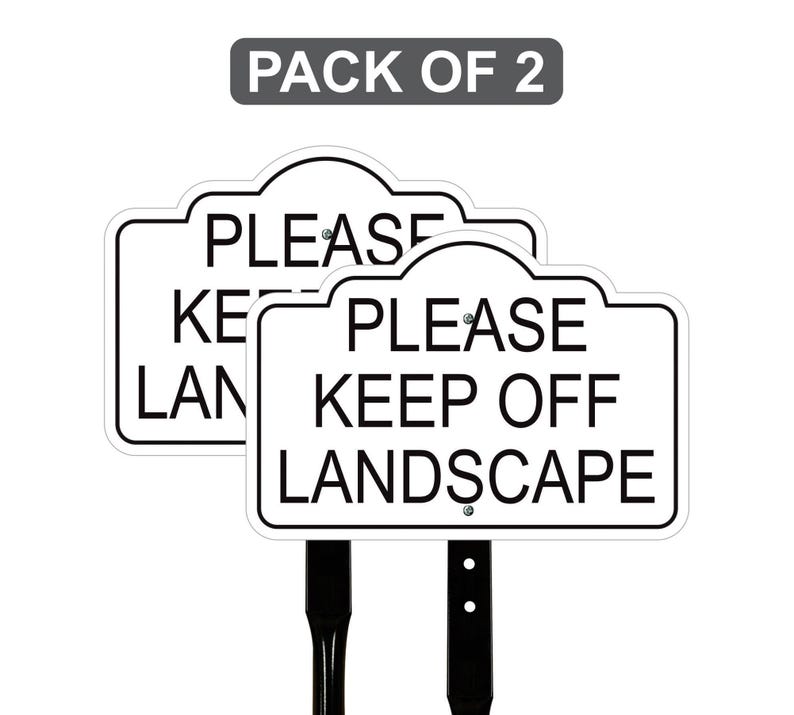 2 Pack Please Keep Off Landscape Yard Sign with 16" Stake, Rust-Free Aluminum Stay Off Grass Warning Sign, Outdoor Garden Lawn Protection