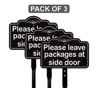 3 Pack Please Leave Packages at Side Door Yard Sign with 16" Stake, Aluminum Delivery Instruction Sign, Outdoor Parcel Drop Off Lawn Sign