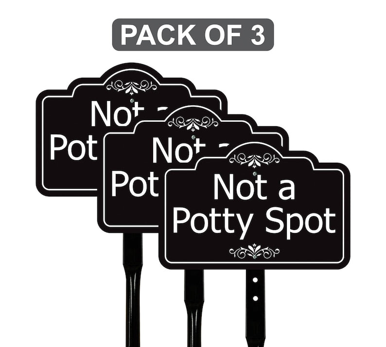 3 Pack Not a Potty Spot Yard Sign with 16" Stake, Rust-Free Aluminum Dog Poop Warning Sign, Clean Up After Your Dog Outdoor Lawn Pet Waste Sign