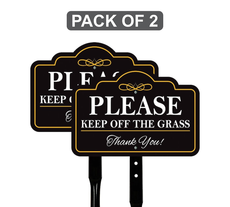 2 Pack Please Keep Off The Grass Yard Sign with 16" Stake, Aluminum Stay Off Grass Warning Sign, Outdoor Landscape Protection Lawn Sign
