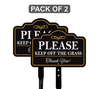 2 Pack Please Keep Off The Grass Yard Sign with 16" Stake, Aluminum Stay Off Grass Warning Sign, Outdoor Landscape Protection Lawn Sign