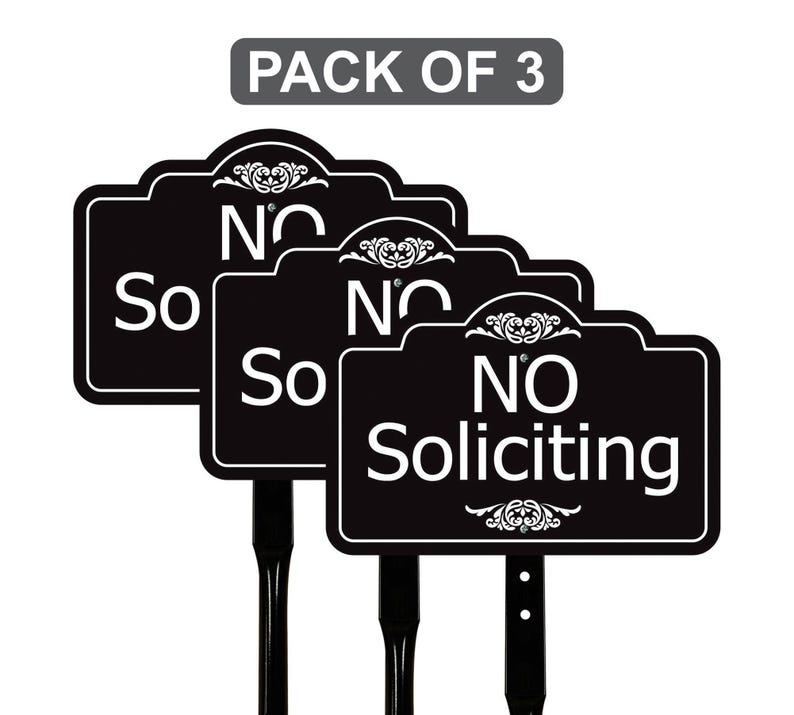 3 Pack No Soliciting Yard Sign with 16" Stake, Rust-Free Aluminum No Solicitors Warning Sign, Outdoor Home Privacy and Security Lawn Sign