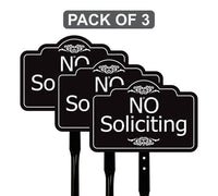 3 Pack No Soliciting Yard Sign with 16" Stake, Rust-Free Aluminum No Solicitors Warning Sign, Outdoor Home Privacy and Security Lawn Sign
