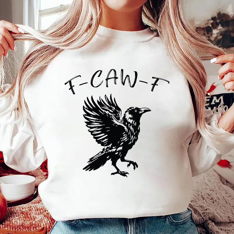 Funny Crow Shirt – F-caw-f Graphic V-Neck T-Shirt, Casual Black Bird Humor Tee