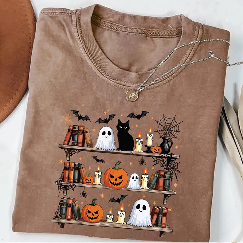 Halloween Book Shelf Short Sleeve T-Shirt