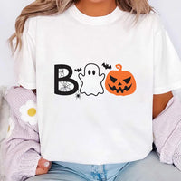 Halloween Boo Short Sleeve T-Shirt, Cute Ghost Pumpkin Shirt
