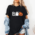 Halloween Boo Short Sleeve T-Shirt, Cute Ghost Pumpkin Shirt