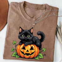 Vintage Black Cat on Pumpkin Short Sleeve T-Shirt