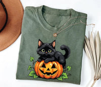 Vintage Black Cat on Pumpkin Short Sleeve T-Shirt