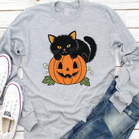 Vintage Black Cat on Pumpkin Long Sleeve Shirt