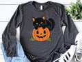 Vintage Black Cat on Pumpkin Long Sleeve Shirt