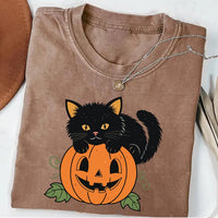 Vintage Black Cat on Pumpkin Short Sleeve T-Shirt
