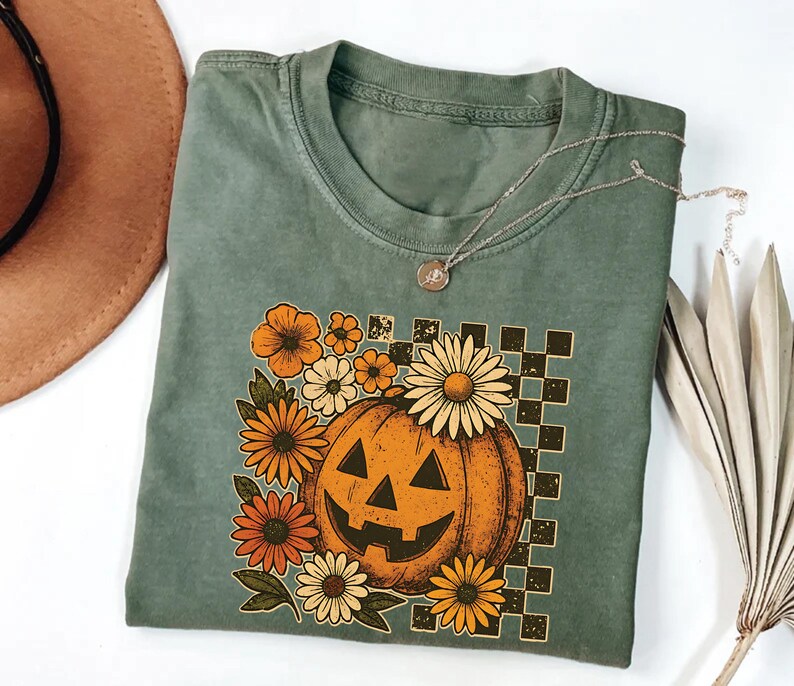 Retro Floral Pumpkin Short Sleeve T-Shirt