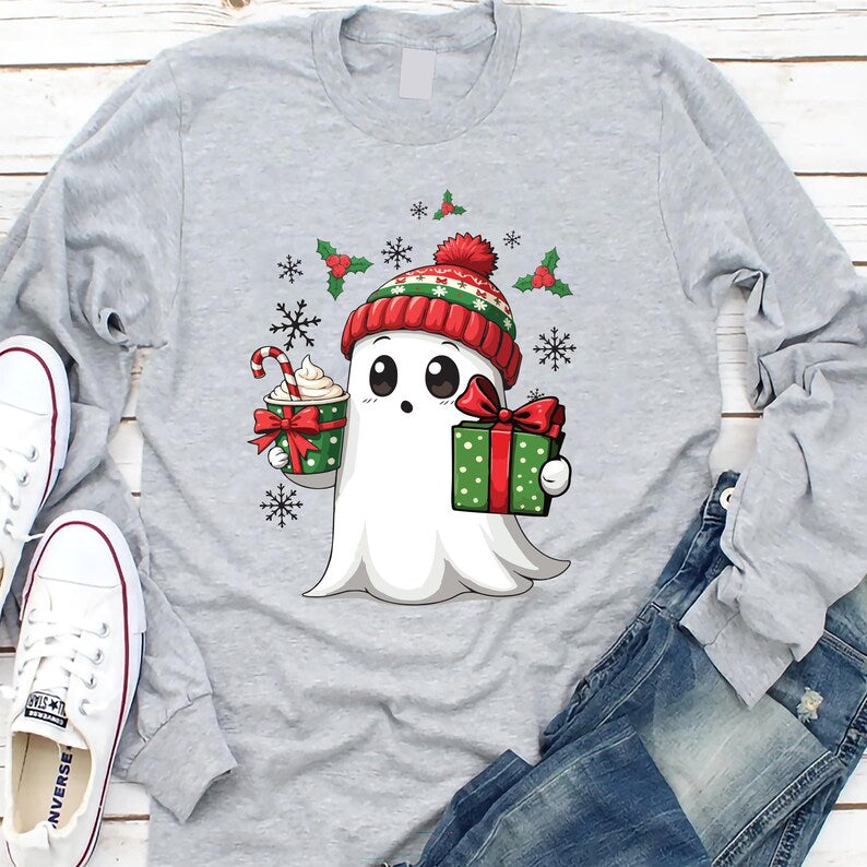 Ghost Santa Christmas Long Sleeve Shirt