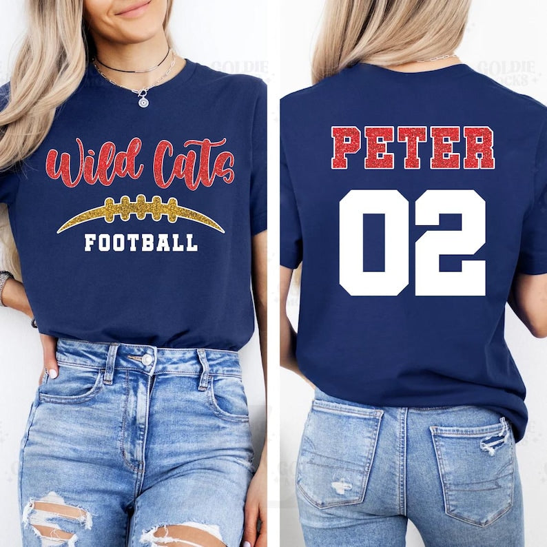 Custom Glitter Football Mascot Short Sleeve T-Shirt, Two Sided