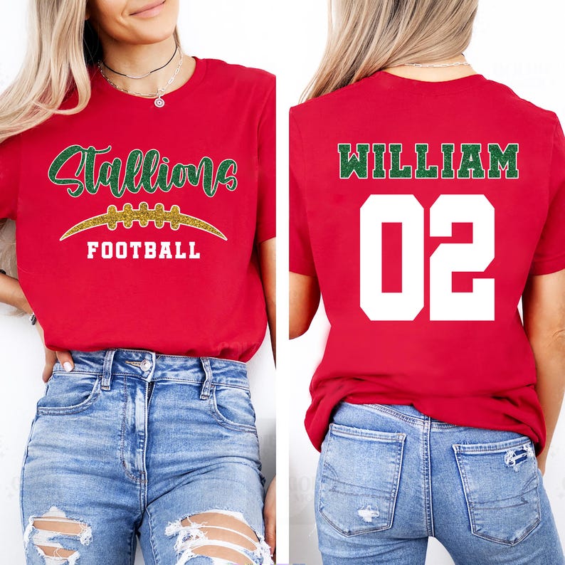Custom Glitter Football Mascot Short Sleeve T-Shirt, Two Sided