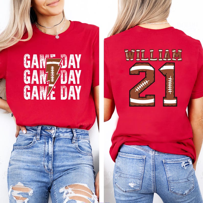 Personalized Football Game Day Short Sleeve T-Shirt, Two Sided