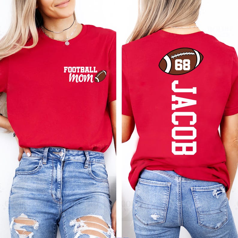 Football Mom Shirt with Kids Name & Jersey Number, Two Sided