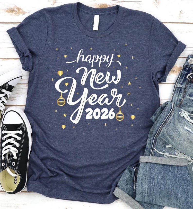 Happy New Year T-Shirt For Men, New Years Eve Party Women V Neck Shirt, 2026 Happy New Year Shirt For Kids, Unisex 2026 New Years Eve Shirt