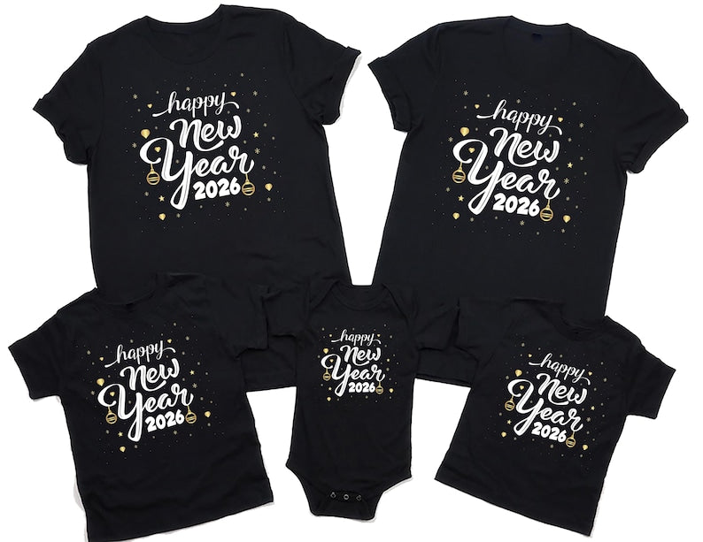 Happy New Year T-Shirt For Men, New Years Eve Party Women V Neck Shirt, 2026 Happy New Year Shirt For Kids, Unisex 2026 New Years Eve Shirt