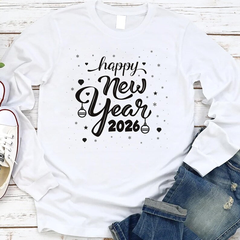 Happy New Year Long Sleeve T-Shirt, New Year Eve Party Unisex Long Sleeve Shirt, 2026 Happy New Year Shirt For Kids, 2026 New Year Shirt