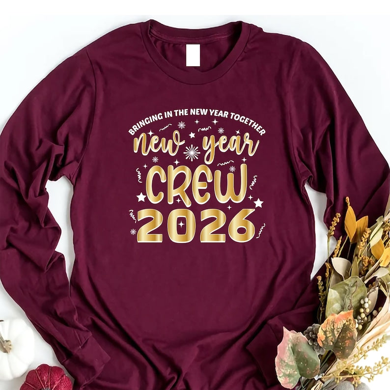 2026 New Year Crew Long Sleeve T-Shirt, New Year's Eve Party Unisex Long Sleeve Shirt, Happy New Year Shirt For Kids, 2026 New Year Shirt