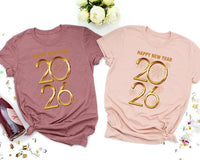 Happy New Year T-Shirt For Men, New Years Eve Party Women V Neck Shirt, 2026 Happy New Year Shirt For Kids, Unisex 2026 New Years Eve Shirt