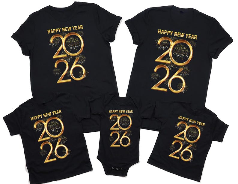 Happy New Year T-Shirt For Men, New Years Eve Party Women V Neck Shirt, 2026 Happy New Year Shirt For Kids, Unisex 2026 New Years Eve Shirt